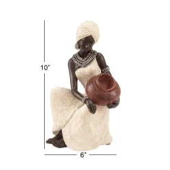 Sculptures LITTON LANE 10 In. African Woman Decorative Figurine In Textured Ebony, Beige, Brick Red, And Silver -Brita shop off white litton lane sculptures 44694 1f 1000