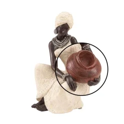 Sculptures LITTON LANE 10 In. African Woman Decorative Figurine In Textured Ebony, Beige, Brick Red, And Silver -Brita shop off white litton lane sculptures 44694 4f 1000