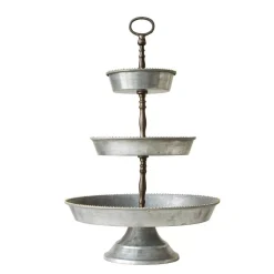 Decorative Trays 3R Studios Metal Silver 3-Tier Galvanized Tray With Handle