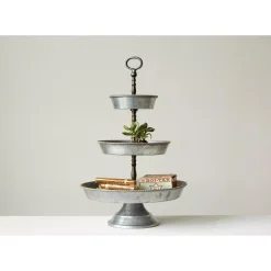 Decorative Trays 3R Studios Metal Silver 3-Tier Galvanized Tray With Handle -Brita shop silver 3r studios decorative trays da7386 c3 1000