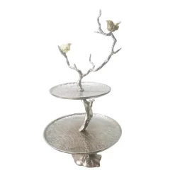 Decorative Trays A & B Home Iron Branch Two-Tiered Silver Tray