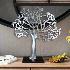 Sculptures Benjara Stylish Silver And Black Aluminum Tree Decor With Block Base -Brita shop silver and black benjara sculptures bm01183 31 1000