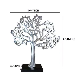 Sculptures Benjara Stylish Silver And Black Aluminum Tree Decor With Block Base -Brita shop silver and black benjara sculptures bm01183 44 1000