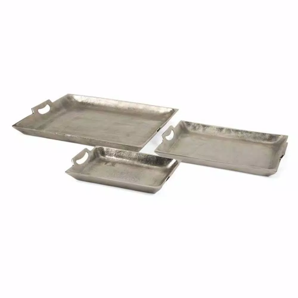 Decorative Trays IMAX Lindi Silver Aluminum Trays (Set Of 3) 3 Decorative Trays IMAX Lindi Silver Aluminum Trays (Set Of 3)