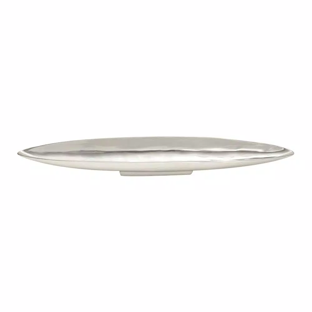 Decorative Trays LITTON LANE 36 In. X 3 In. Polished Silver Aluminum Canoe-Shaped Bowled Tray 5 Decorative Trays LITTON LANE 36 In. X 3 In. Polished Silver Aluminum Canoe-Shaped Bowled Tray - Image 3