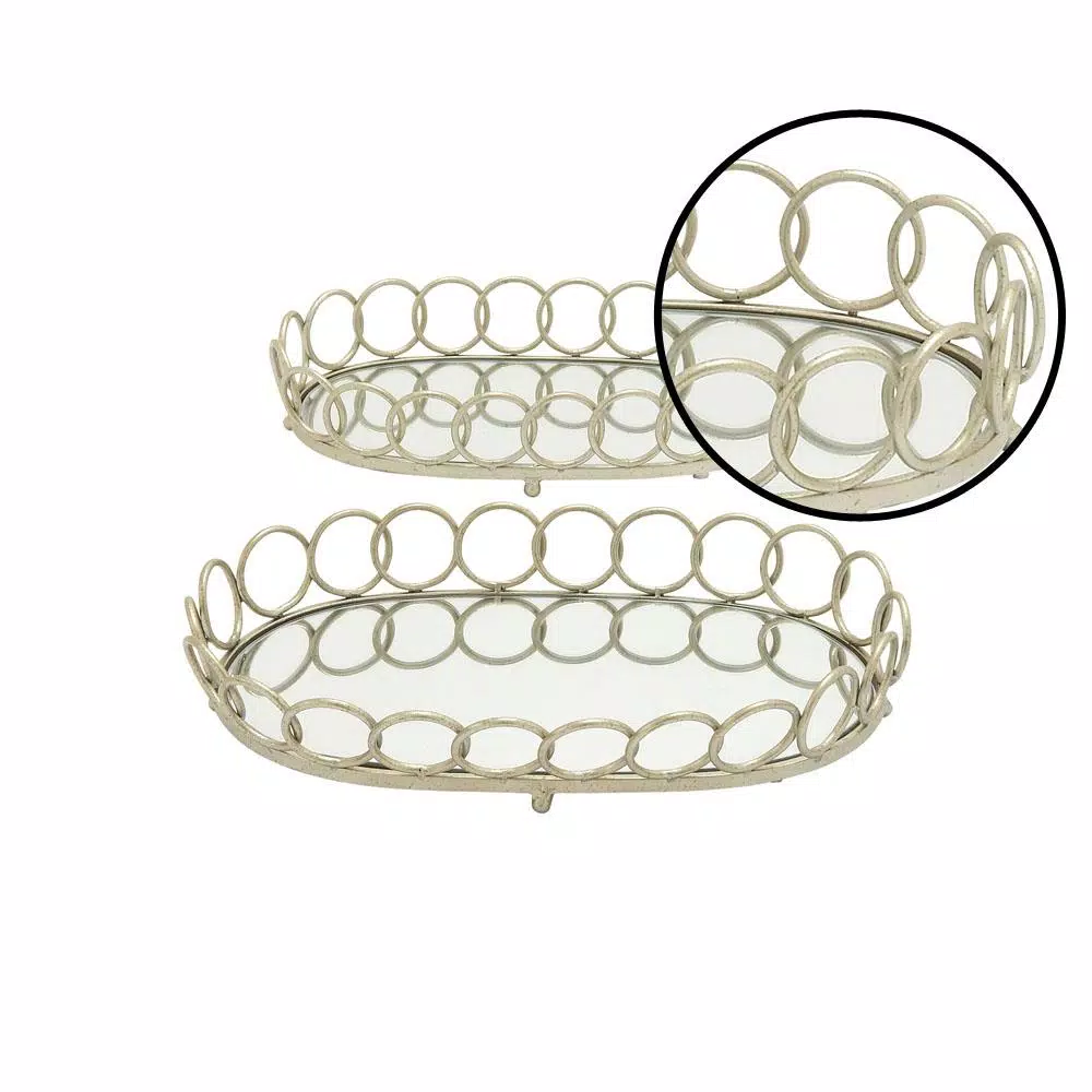 Decorative Trays LITTON LANE Modern Silver Decorative Oval Ring Mirror Trays (Set Of 2) 5 Decorative Trays LITTON LANE Modern Silver Decorative Oval Ring Mirror Trays (Set Of 2) - Image 3