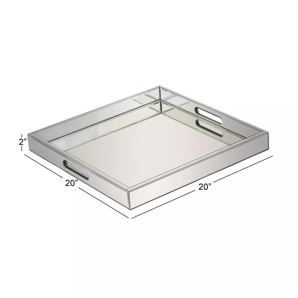 Decorative Trays LITTON LANE 20 In. X 2 In. Modern Silver-Finished Decorative Mirror Tray 6 Decorative Trays LITTON LANE 20 In. X 2 In. Modern Silver-Finished Decorative Mirror Tray - Image 4