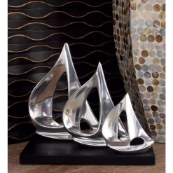 Sculptures LITTON LANE 9 In. Stylized Sailboats Decorative Sculpture In Polished Silver -Brita shop silver litton lane sculptures 26915 31 1000