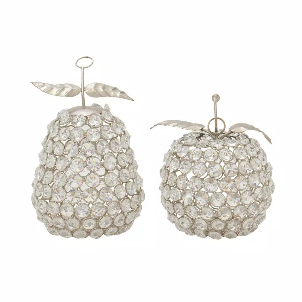 Sculptures LITTON LANE 7 In. Silver Metal And Acrylic Rhinestone Apple And Pear Decor (Set Of 2) 4 Sculptures LITTON LANE 7 In. Silver Metal And Acrylic Rhinestone Apple And Pear Decor (Set Of 2) - Image 2