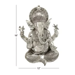 Sculptures LITTON LANE 16 In. X 12 In. Antique Silver Sitting Ganesh Sculpture With Patterned Detailing -Brita shop silver litton lane sculptures 44158 44 1000