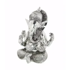 Sculptures LITTON LANE 16 In. X 12 In. Antique Silver Sitting Ganesh Sculpture With Patterned Detailing -Brita shop silver litton lane sculptures 44158 c3 1000