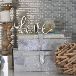 Storage Baskets LITTON LANE Wide Rectangular Wood And Leather Silver Boxes (Set Of 2)