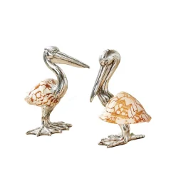 Sculptures Two’s Company Shell Sculpture Pelicans – Silver-Plated Resin/Cymbiola Nobilis Shell (Set Of 2)