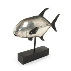 Sculptures Zentique Resin Metallic Silver And Black Pompano On Black Stand -Brita shop sliver black zentique sculptures tma4017905 4f 1000