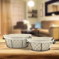 Storage Baskets Stonebriar Collection 12 In. X 5 In. Iron Basket With Fabric Lining (2-Pack)