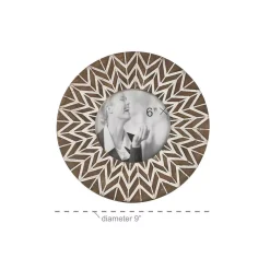 Picture Frames LITTON LANE 5 In. X 5 In. Round White And Natural Carved Wood Picture Frame With Chevron Pattern -Brita shop white and natural litton lane picture frames 42984 1f 1000