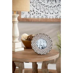 Picture Frames LITTON LANE 5 In. X 5 In. Round White And Natural Carved Wood Picture Frame With Chevron Pattern