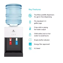Water Dispensers Avalon Premium Hot/Cold Top Loading Countertop Water Cooler Dispenser With Child Safety Lock, White -Brita shop white avalon water coolers a1ctwtrclrwht 1f 1000