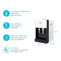 Water Dispensers Avalon Premium Hot/Cold Top Loading Countertop Water Cooler Dispenser With Child Safety Lock, White -Brita shop white avalon water coolers a1ctwtrclrwht 44 1000
