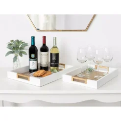 Decorative Trays Kate And Laurel Hanneli White/Gold Decorative Tray(Set Of 2)