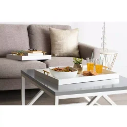 Decorative Trays Kate And Laurel Lipton 18 In. X 3 In. X 28 In. White/Gold Decorative Tray -Brita shop white gold kate and laurel decorative trays 216107 31 1000