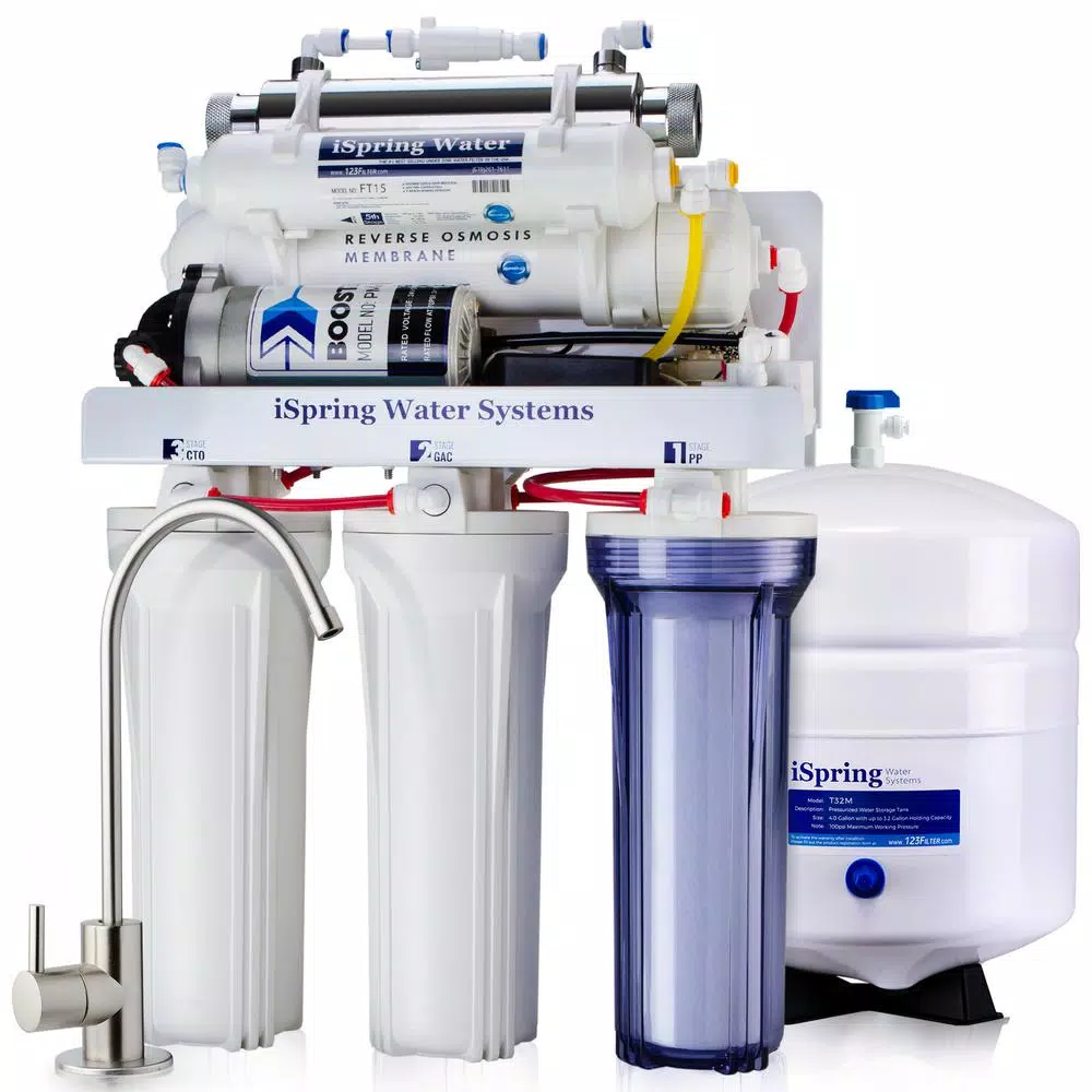 Water Filtration Systems ISPRING 6-Stage Under Sink Reverse Osmosis Drinking Water Filtration System With Booster Pump And UV Filter, 100GPD 3 Water Filtration Systems ISPRING 6-Stage Under Sink Reverse Osmosis Drinking Water Filtration System With Booster Pump And UV Filter, 100GPD