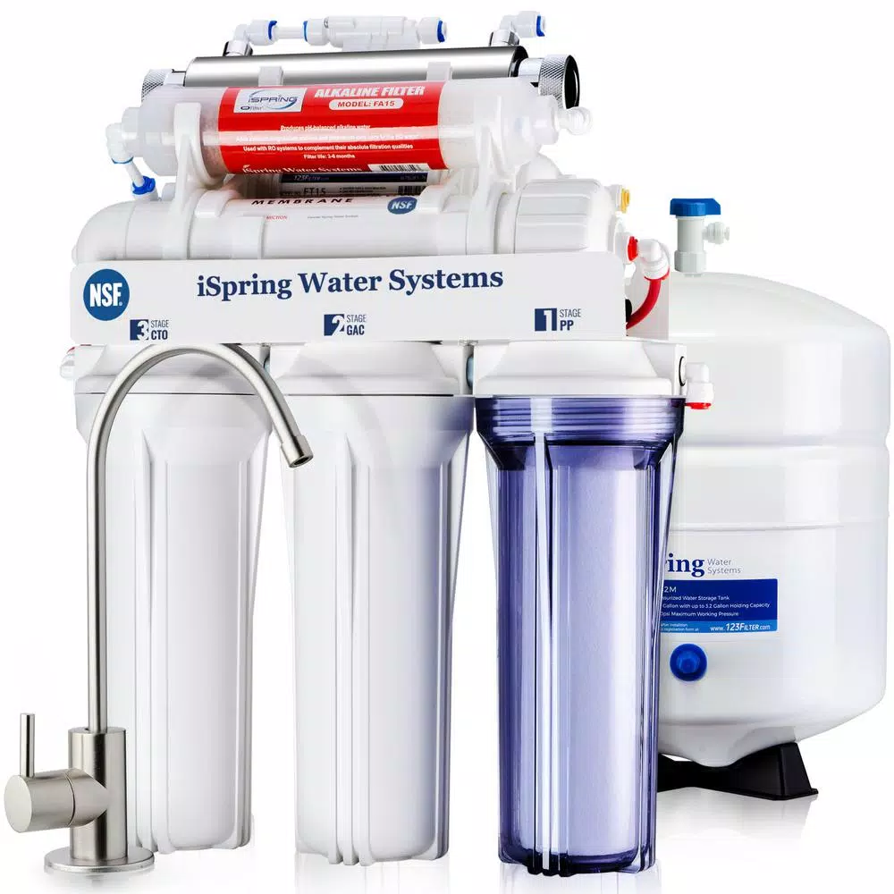Water Filtration Systems ISPRING 7-Stage Under-Sink Reverse Osmosis RO Drinking Water Filtration System With Alkaline Filter And UV Filter, NSF Certified 3 Water Filtration Systems ISPRING 7-Stage Under-Sink Reverse Osmosis RO Drinking Water Filtration System With Alkaline Filter And UV Filter, NSF Certified