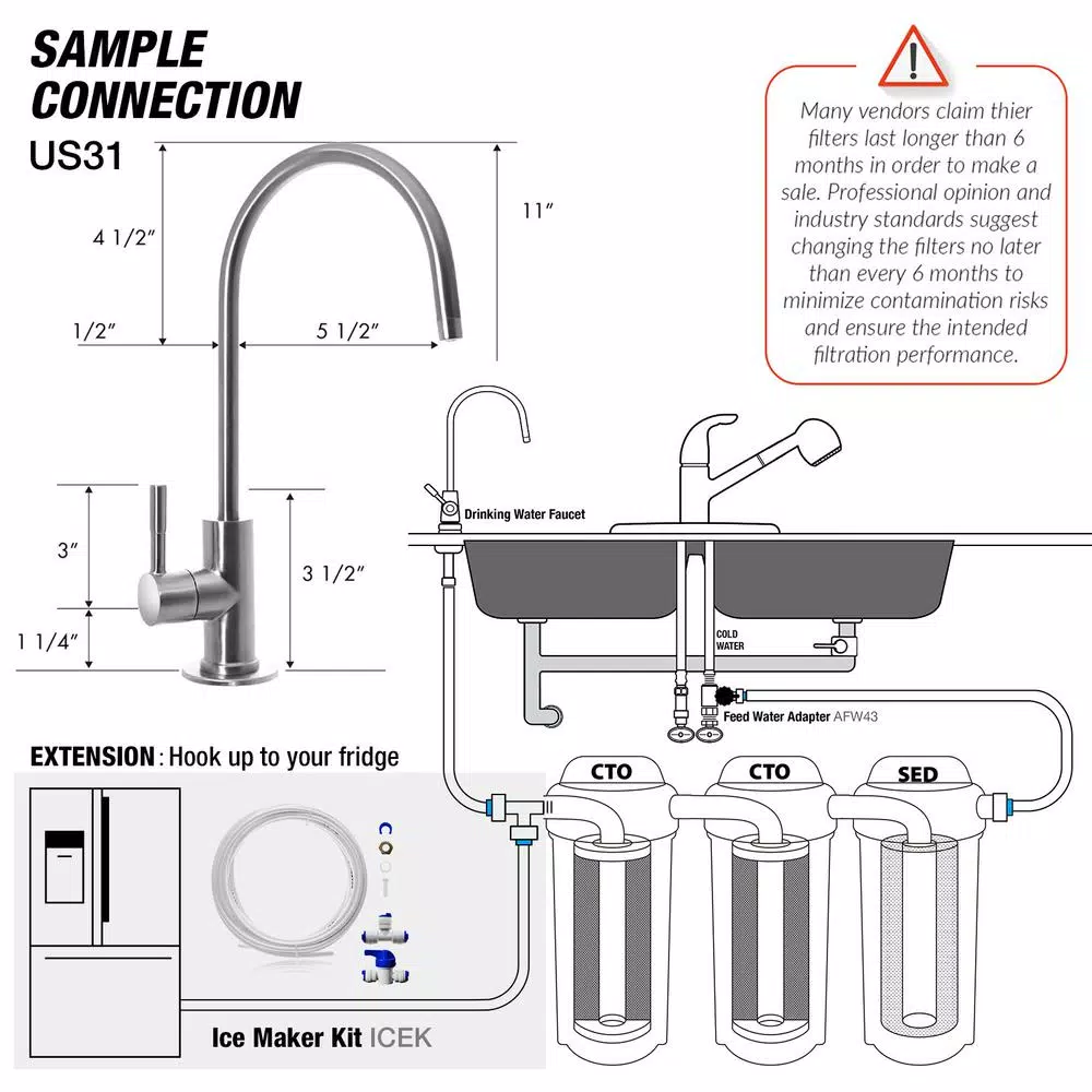 Water Filtration Systems ISPRING 3-Stage Under Sink High Capacity Tankless Drinking Water Filtration System-Includes Sediment 2x Cto Carbon Block Filters 8 Water Filtration Systems ISPRING 3-Stage Under Sink High Capacity Tankless Drinking Water Filtration System-Includes Sediment 2x Cto Carbon Block Filters - Image 6