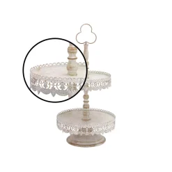 Decorative Trays LITTON LANE 24 In. 2-Tiered Round Whitewashed And Rust Brown Iron Tray Stand With Cutout Bunting Overhang -Brita shop white litton lane decorative trays 68765 4f 1000