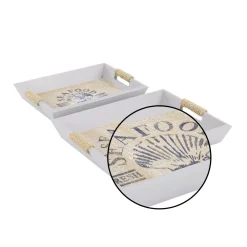 LITTON LANE Coastal Living Wooden “SEAFOOD” White Decorative Trays (Set Of 2) -Brita shop white litton lane decorative trays 98875 4f 1000