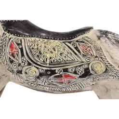 Sculptures LITTON LANE Handmade Vintage Beige And Black Wooden Rocking Horse With Ornamental Red And Yellow Saddle -Brita shop white litton lane sculptures 62811 1f 1000