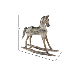 Sculptures LITTON LANE Handmade Vintage Beige And Black Wooden Rocking Horse With Ornamental Red And Yellow Saddle -Brita shop white litton lane sculptures 62811 44 1000
