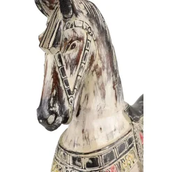 Sculptures LITTON LANE Handmade Vintage Beige And Black Wooden Rocking Horse With Ornamental Red And Yellow Saddle -Brita shop white litton lane sculptures 62811 4f 1000