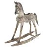 Sculptures LITTON LANE Handmade Vintage Beige And Black Wooden Rocking Horse With Ornamental Red And Yellow Saddle