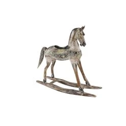 Sculptures LITTON LANE Handmade Vintage Beige And Black Wooden Rocking Horse With Ornamental Red And Yellow Saddle -Brita shop white litton lane sculptures 62811 c3 1000