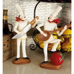 Sculptures LITTON LANE 14 In. Polystone Musician Bistro Chef Decors (Set Of 3)