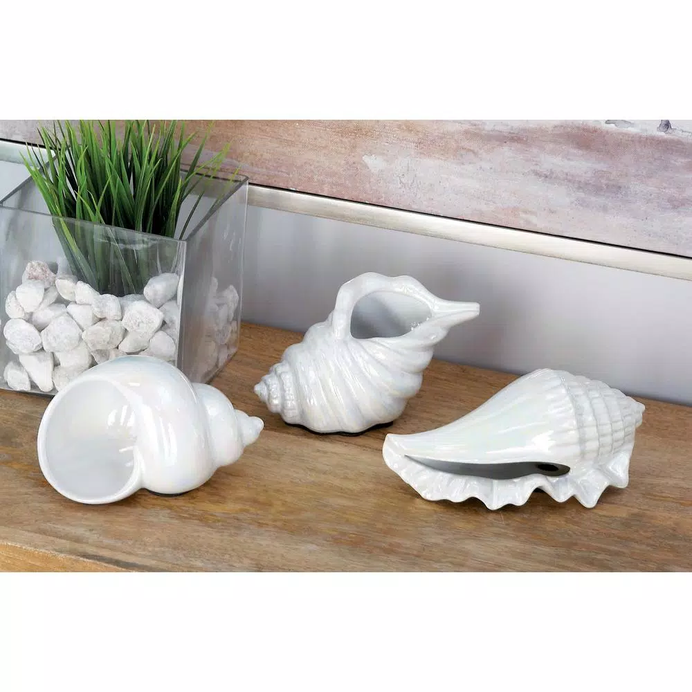 Sculptures LITTON LANE Coastal Living White Ceramic Seashells (Set Of 3) 3 Sculptures LITTON LANE Coastal Living White Ceramic Seashells (Set Of 3)