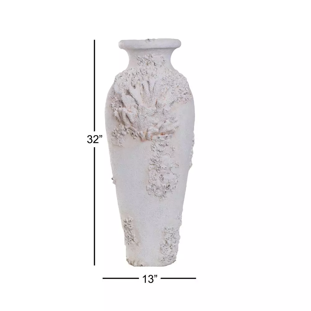 Vases LITTON LANE Textural Tall White Large Floor Decorative Vase With Coral Nautical Decor 5 Vases LITTON LANE Textural Tall White Large Floor Decorative Vase With Coral Nautical Decor - Image 3