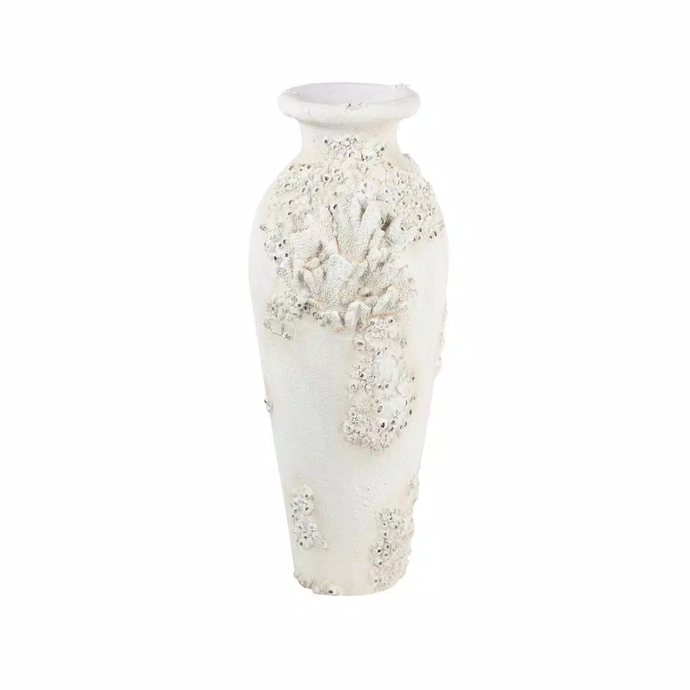 Vases LITTON LANE Textural Tall White Large Floor Decorative Vase With Coral Nautical Decor 4 Vases LITTON LANE Textural Tall White Large Floor Decorative Vase With Coral Nautical Decor - Image 2