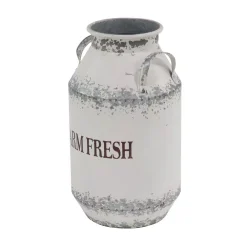 Vases LITTON LANE White Iron Milk Cans With Handles (Set Of 2) -Brita shop white litton lane vases 98475 1f 1000