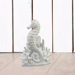 Sculptures Stonebriar Collection 6 In. X 8 In. White And Gold Cast Iron Seahorse Door Stopper